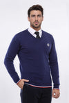 Maglione da uomo slim fit con scollo a V blu navy - Wessi