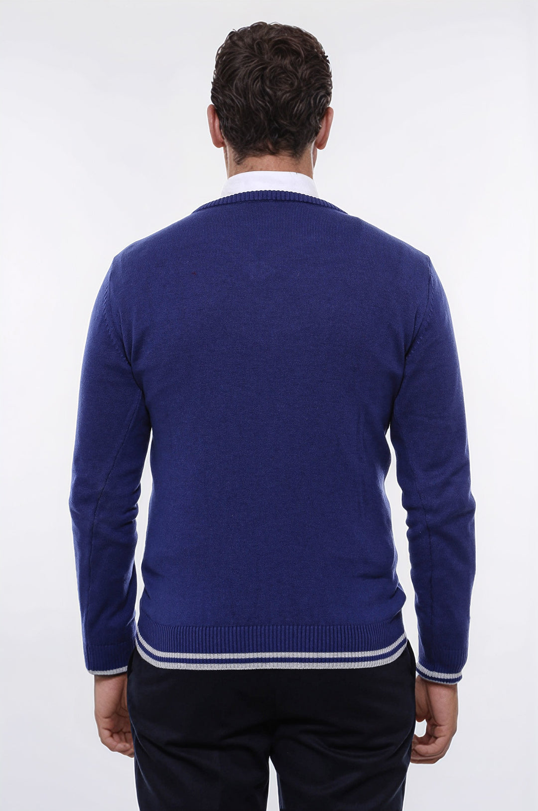 Maglione slim fit con scollo a V blu scuro - Wessi