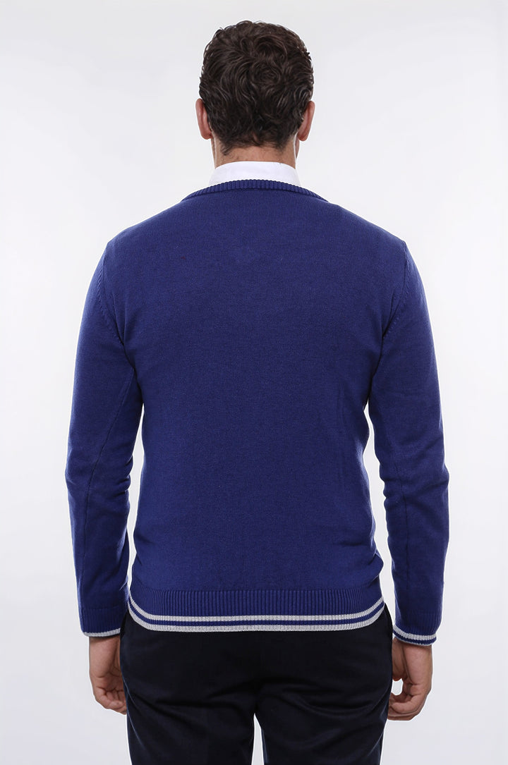 Maglione slim fit con scollo a V blu scuro - Wessi