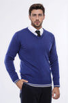 Pull Bleu Foncé Col V Coupe Slim - Wessi