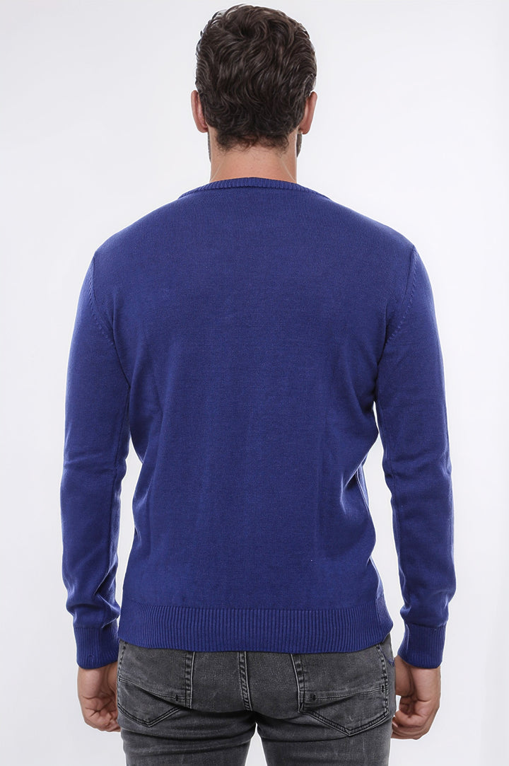 Maglieria semplice ricamata girocollo blu navy - Wessi