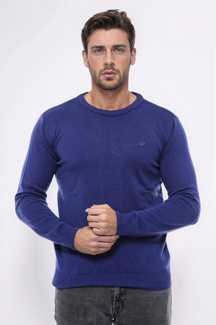 Maglieria semplice ricamata girocollo blu navy - Wessi