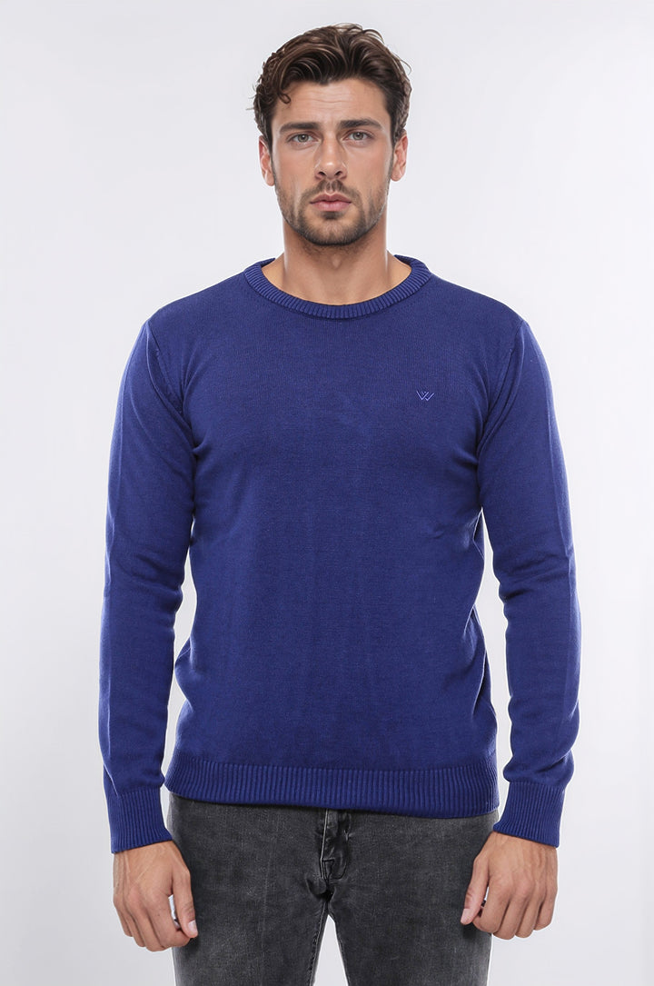 Maglieria semplice ricamata girocollo blu navy - Wessi