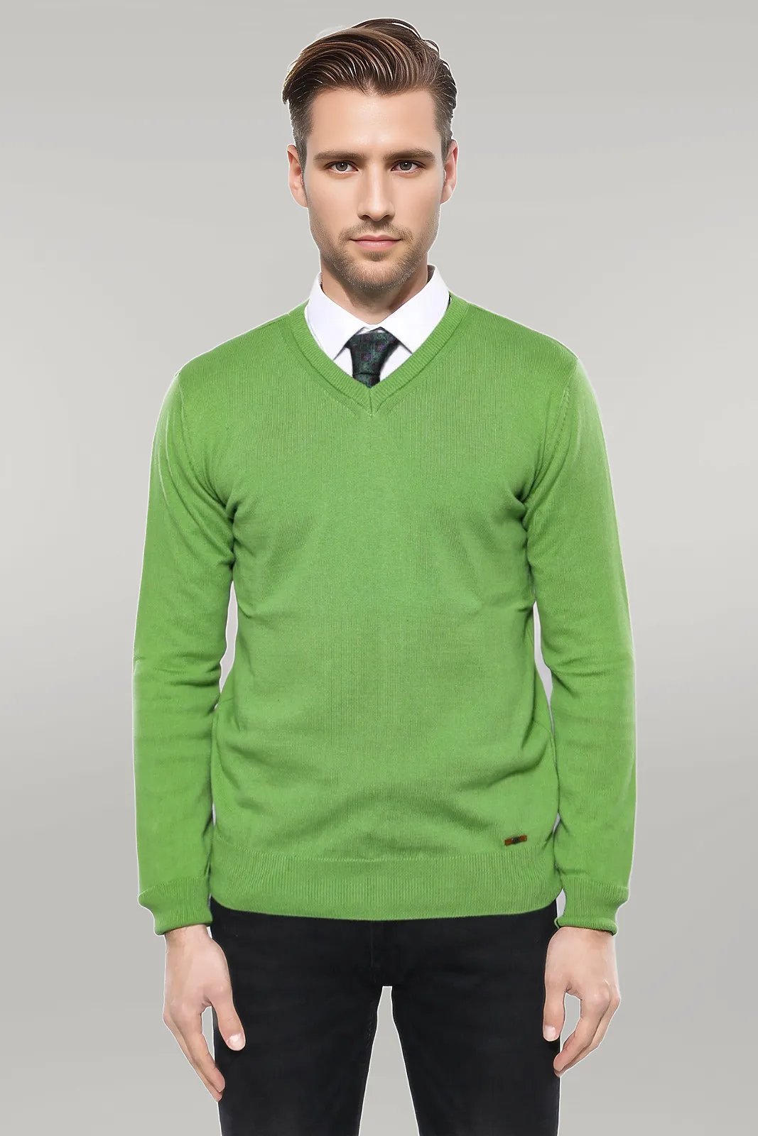 V Neck Dark Green Sweater Wessi