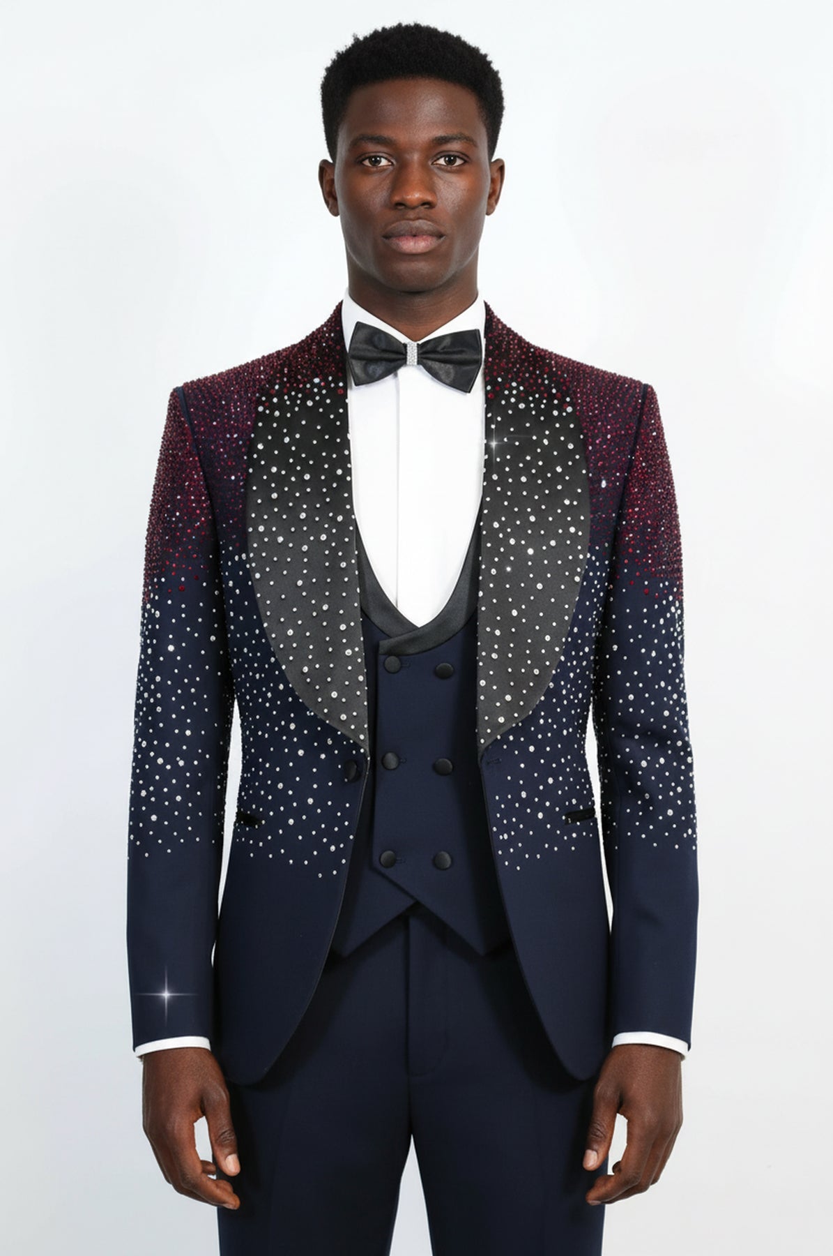 gray tux with navy blue dress What color dresses when the guys are wearing grey suits?