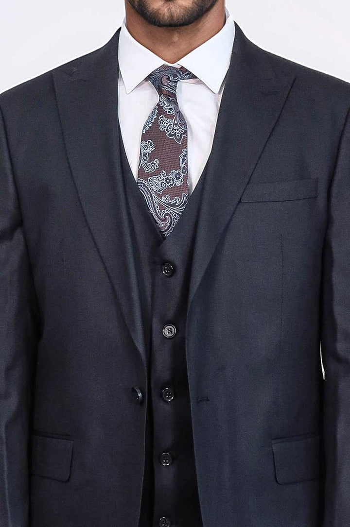 Abito da uomo blu scuro con risvolto a lancia, 3 pezzi, bottone singolo - Wessi
