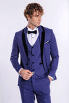 Patterned Velvet Lapel Blue Men Tuxedo - Wessi