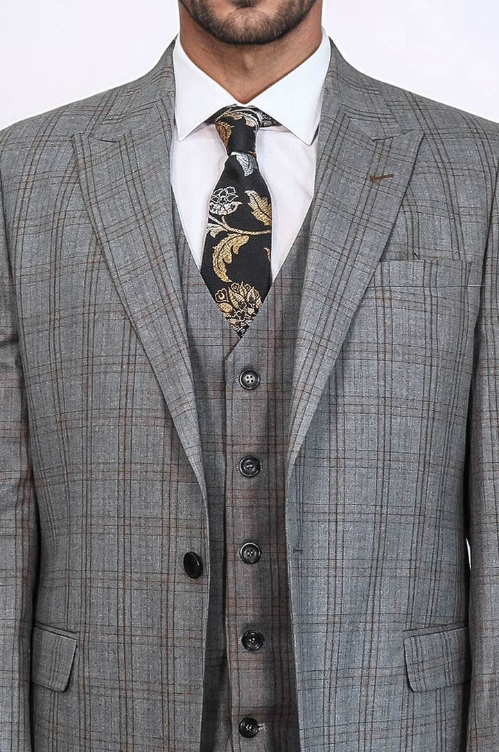 Traje de hombre gris ajustado a cuadros - Wessi