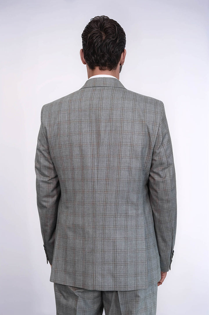 Traje de hombre gris ajustado a cuadros - Wessi