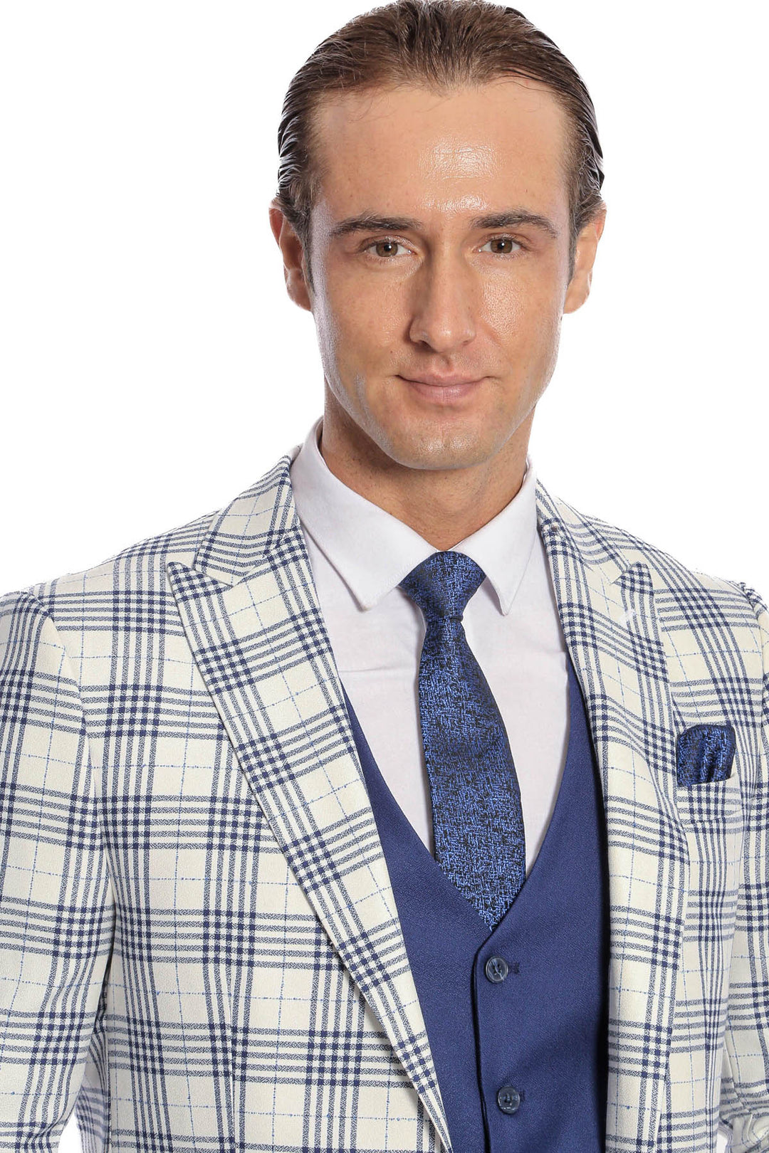 Traje de hombre a cuadros slim fit azul marino - Wessi