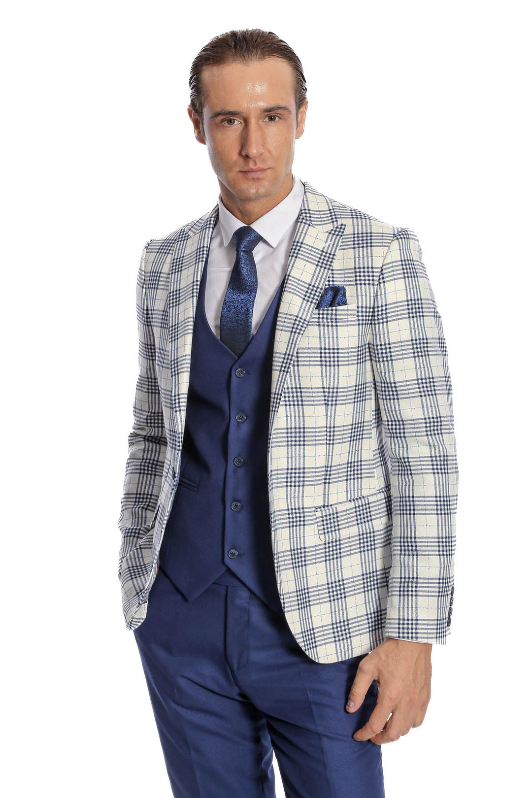 Traje de hombre a cuadros slim fit azul marino - Wessi