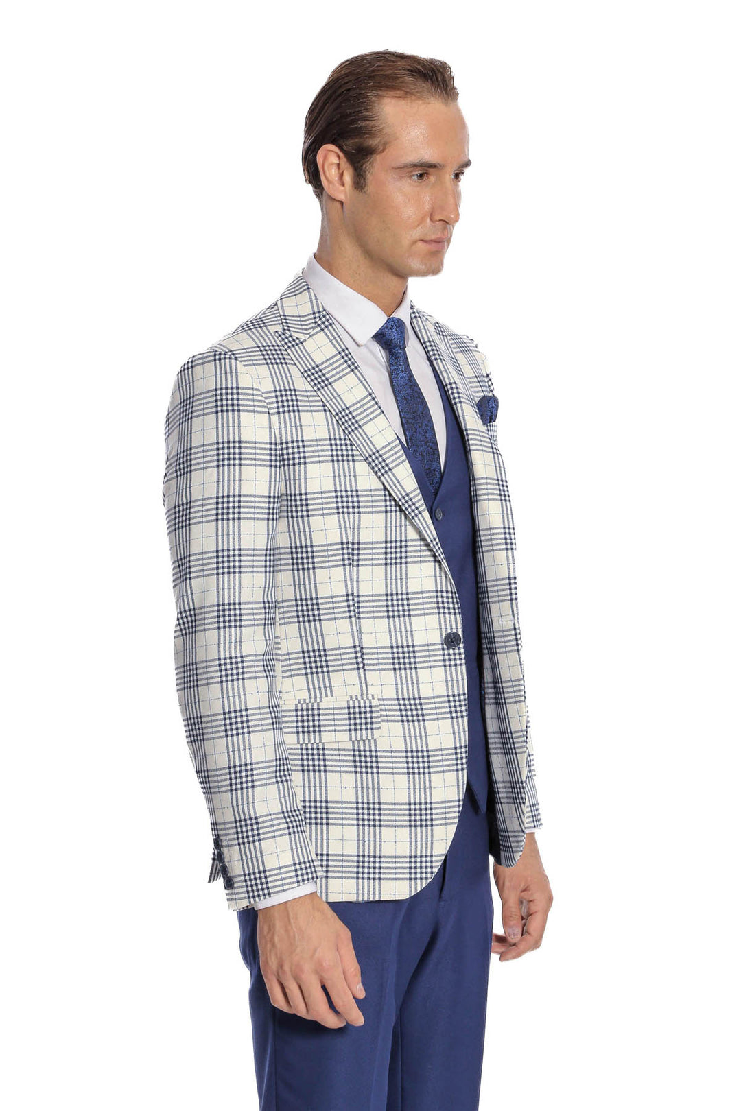 Traje de hombre a cuadros slim fit azul marino - Wessi