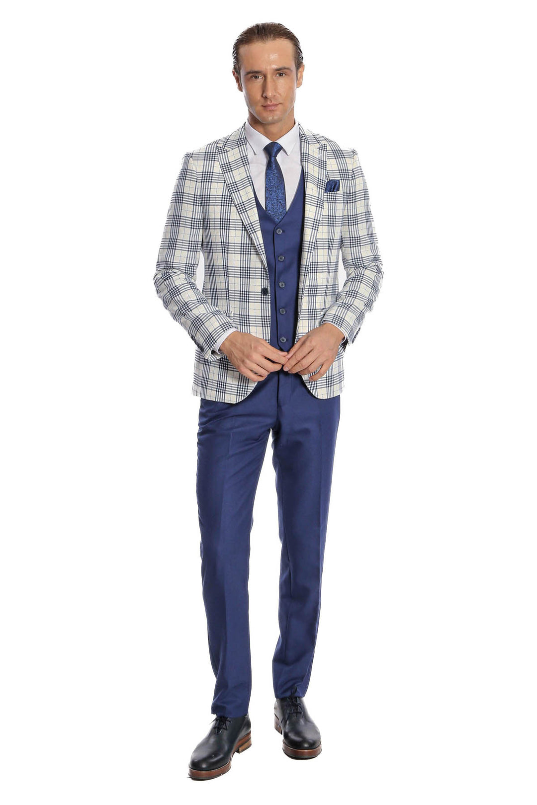 Traje de hombre a cuadros slim fit azul marino - Wessi