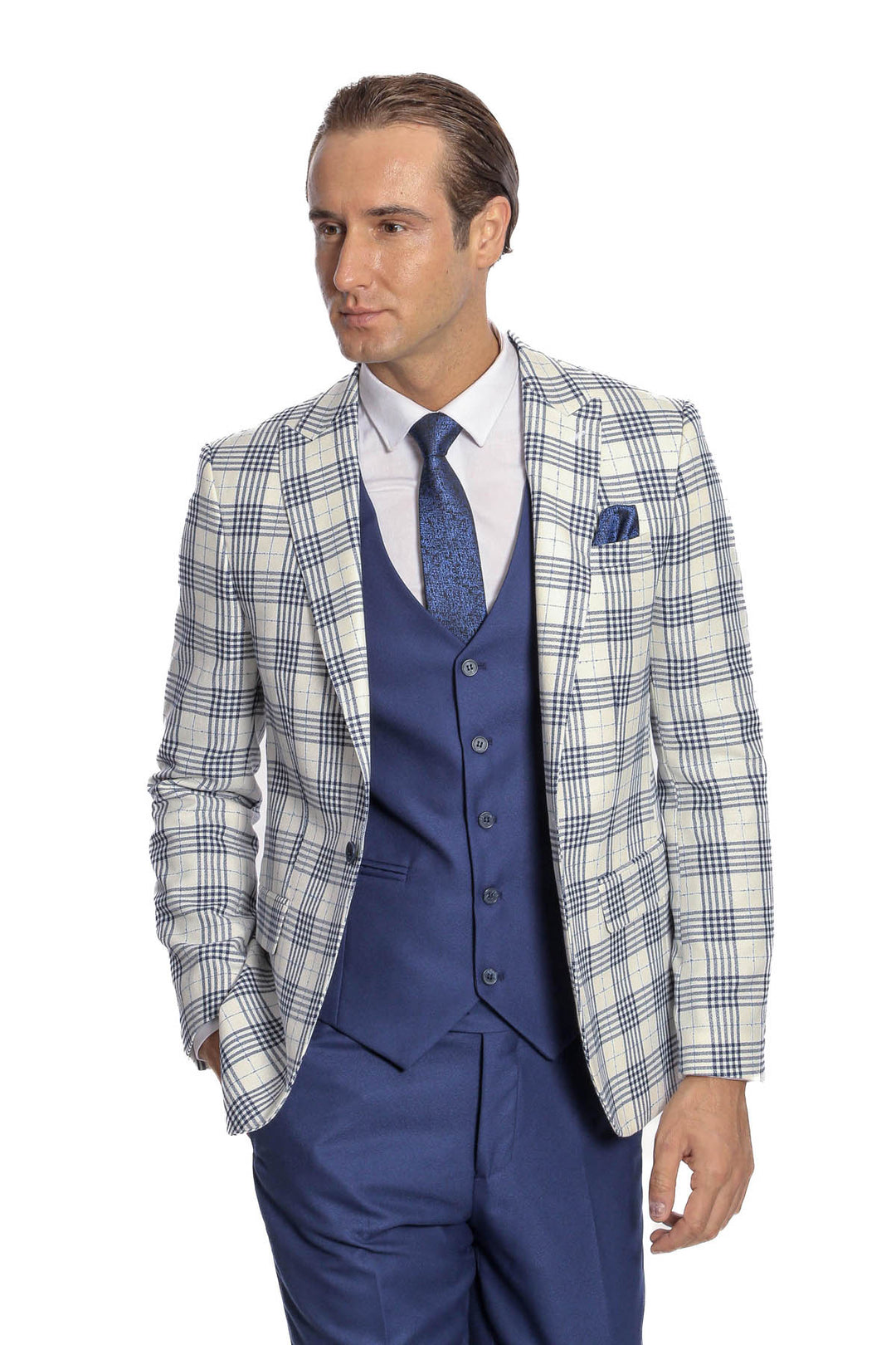Traje de hombre a cuadros slim fit azul marino - Wessi