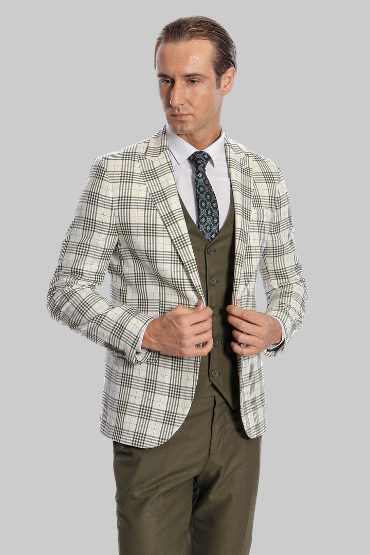 بدلة رجالية خضراء بقصّة Slim Fit منقوشة - Wessi