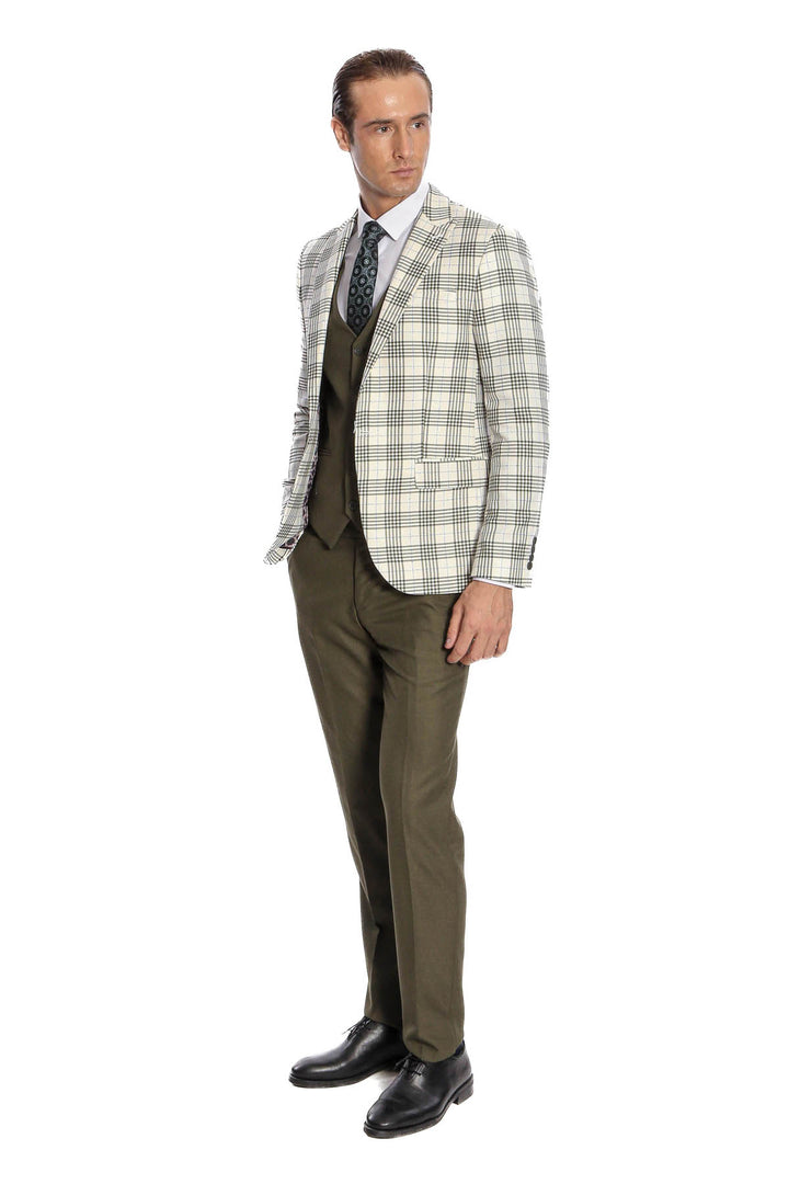 بدلة رجالية خضراء بقصّة Slim Fit منقوشة - Wessi