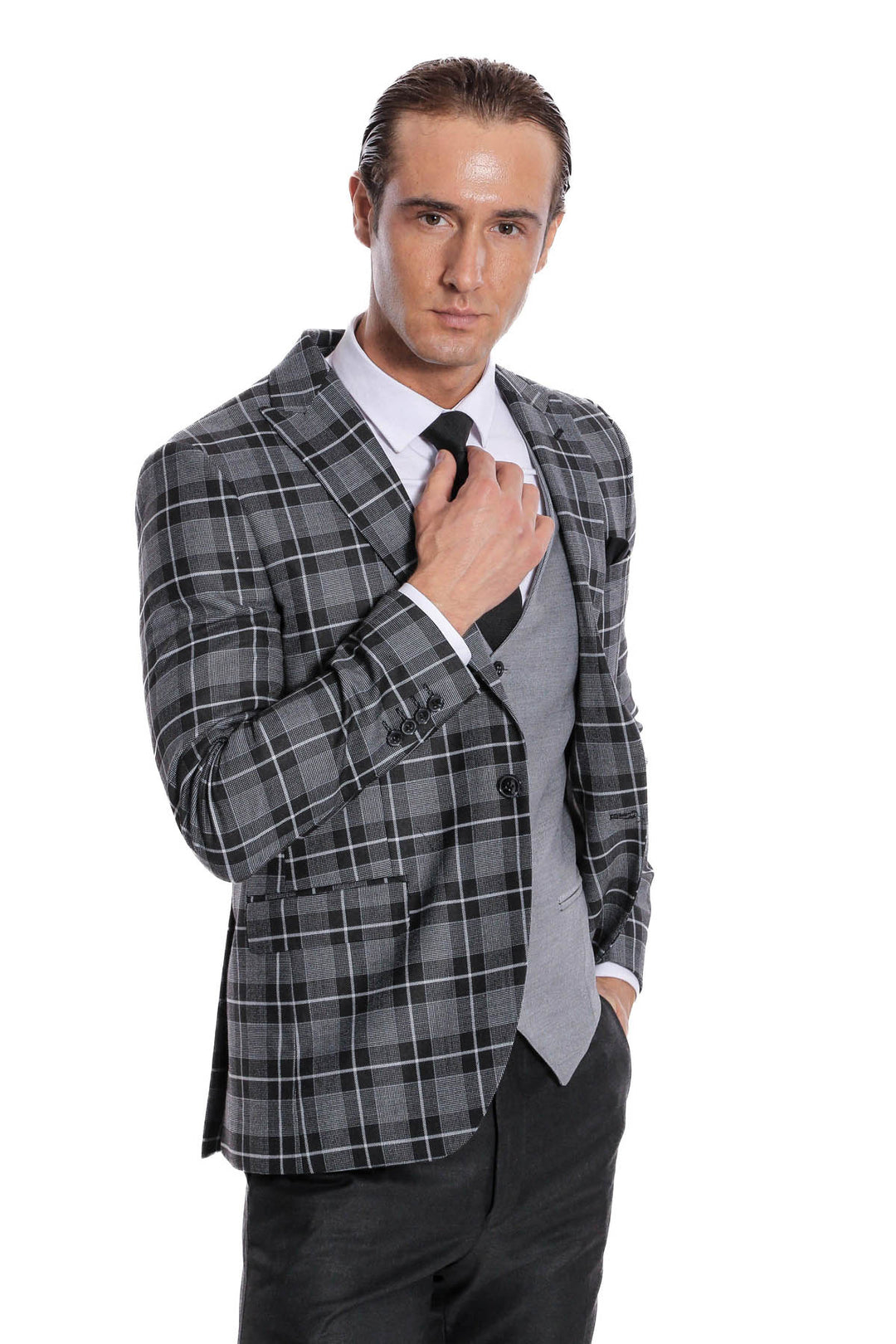 بدلة رجالية سوداء منقوشة بقصّة Slim Fit - Wessi