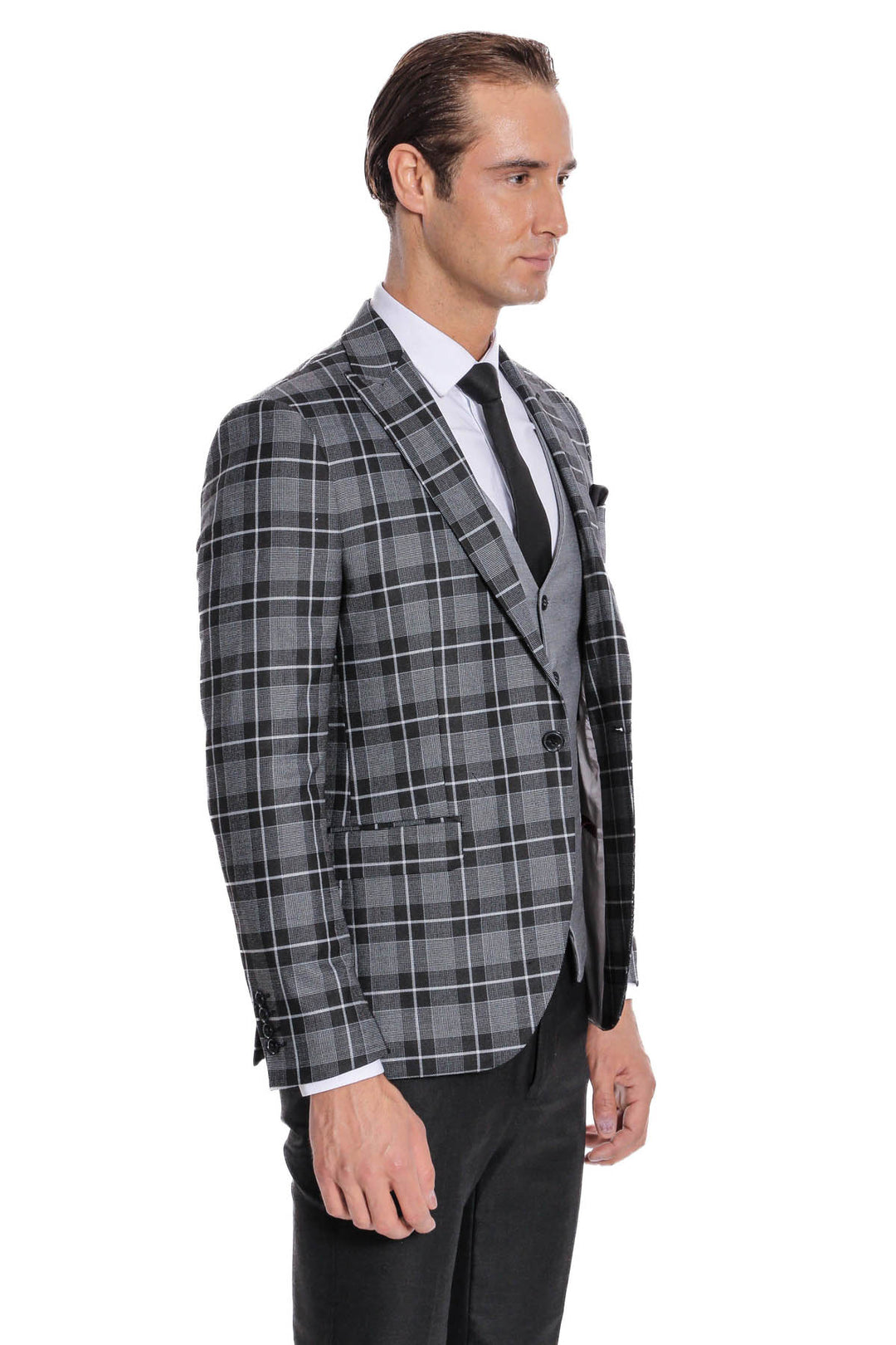 بدلة رجالية سوداء منقوشة بقصّة Slim Fit - Wessi