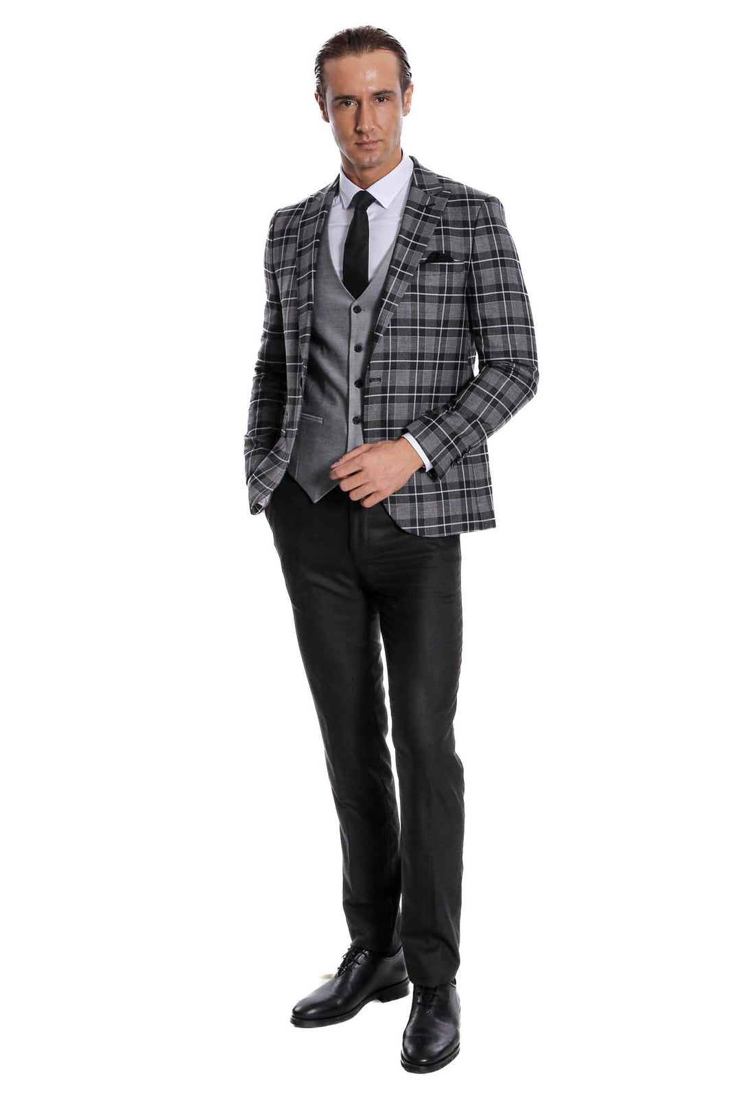 بدلة رجالية سوداء منقوشة بقصّة Slim Fit - Wessi