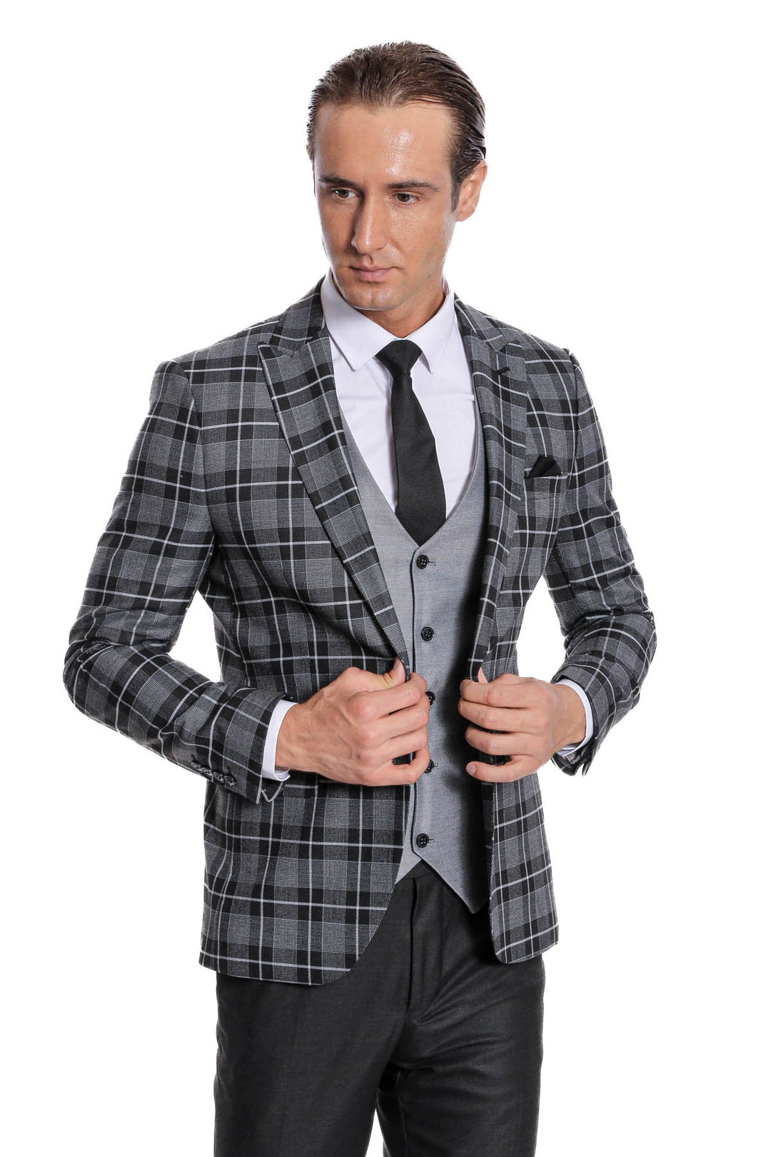 بدلة رجالية سوداء منقوشة بقصّة Slim Fit - Wessi