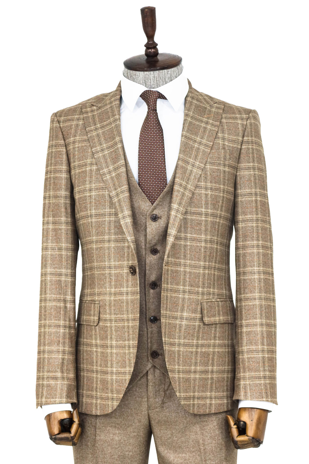 Checked Slim Fit Light Brown Men Suit and Shirt Combination- Wessi