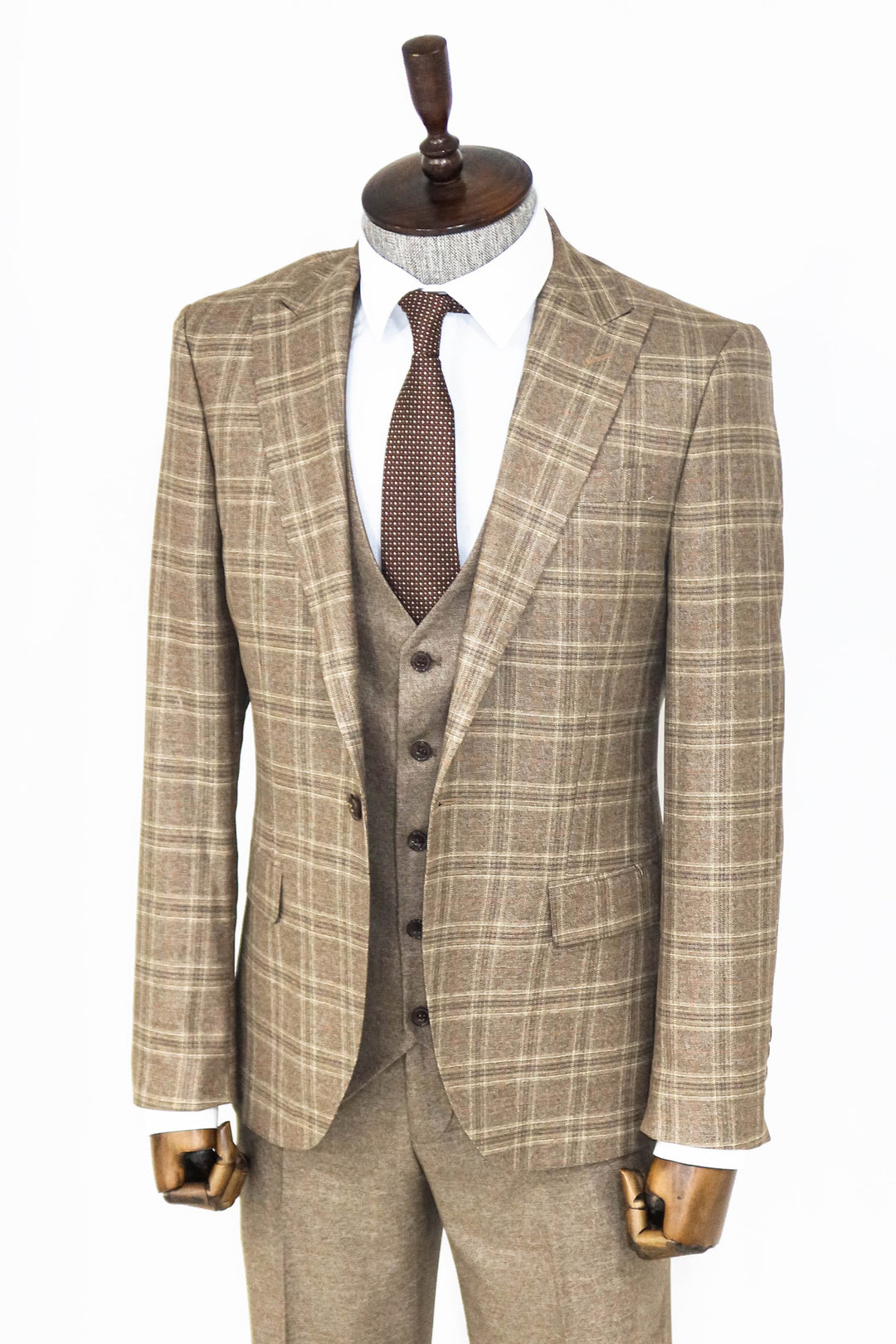 Checked Slim Fit Light Brown Men Suit and Shirt Combination- Wessi