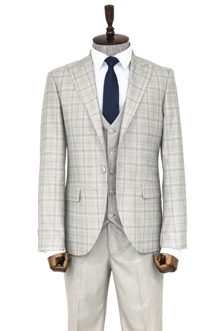 Checked Slim Fit Cream Men Suit and Shirt Combination- Wessi