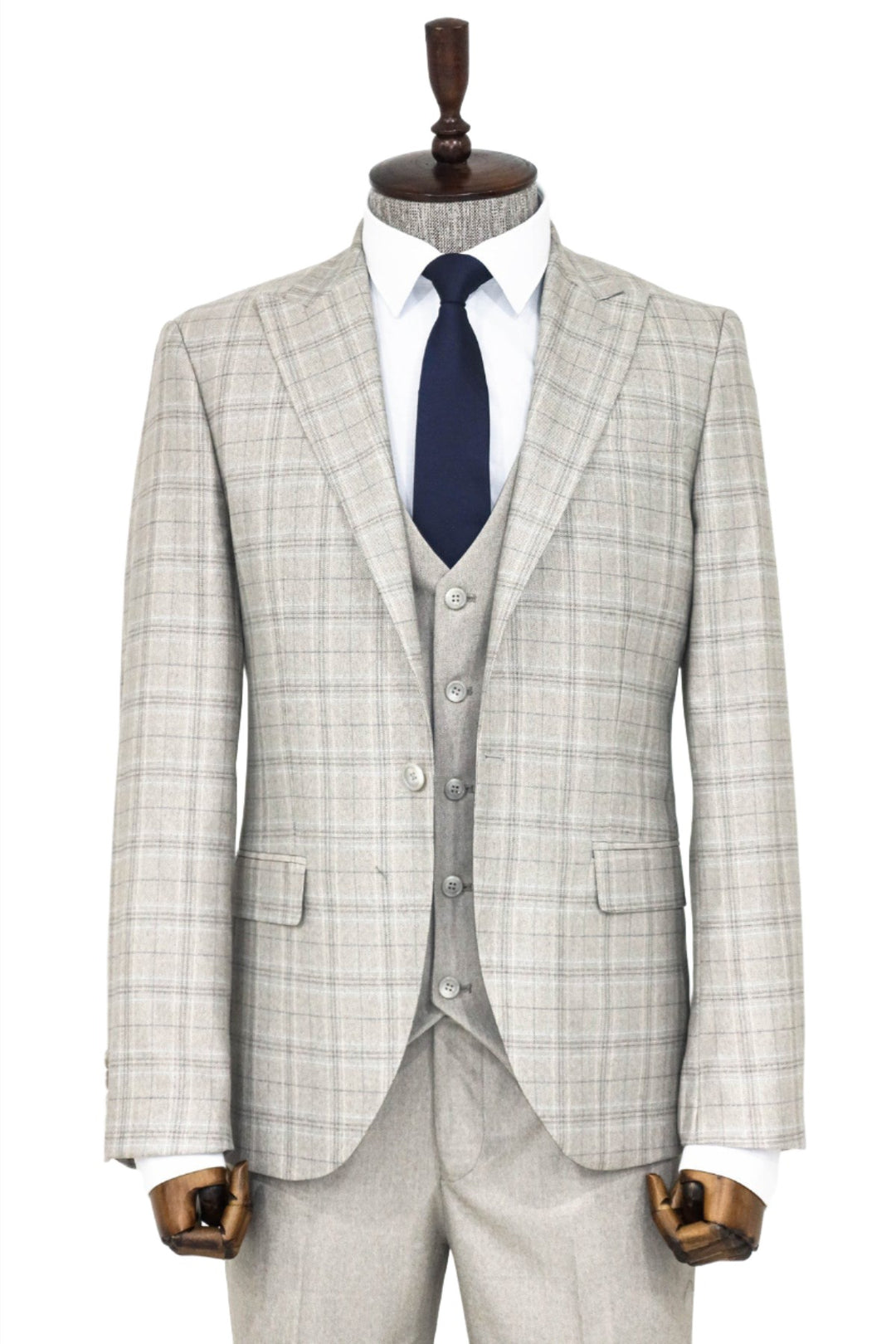 Checked Slim Fit Cream Men Suit and Shirt Combination- Wessi