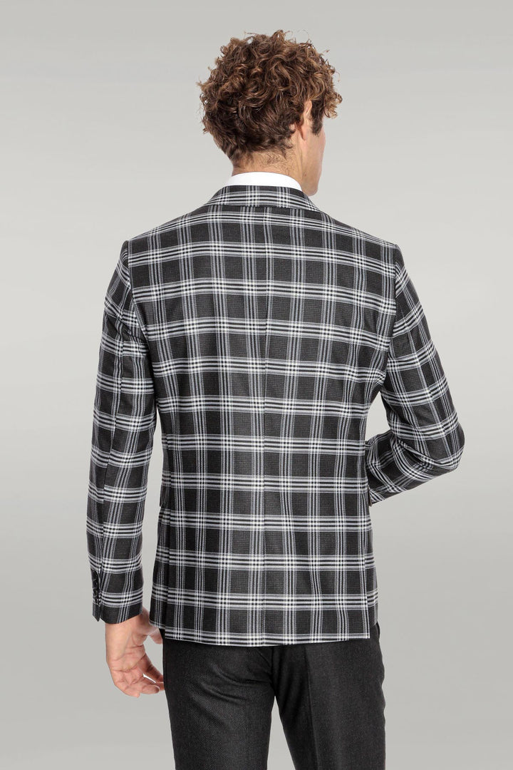 بدلة رجالية سوداء منقوشة بقصة ضيقة - Wessi