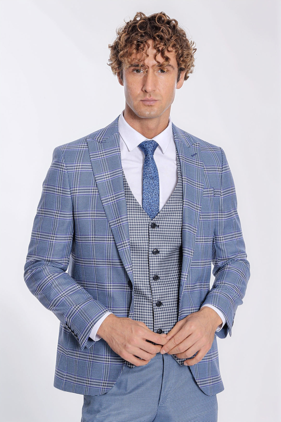Traje de hombre azul slim fit cuadros estampado - Wessi