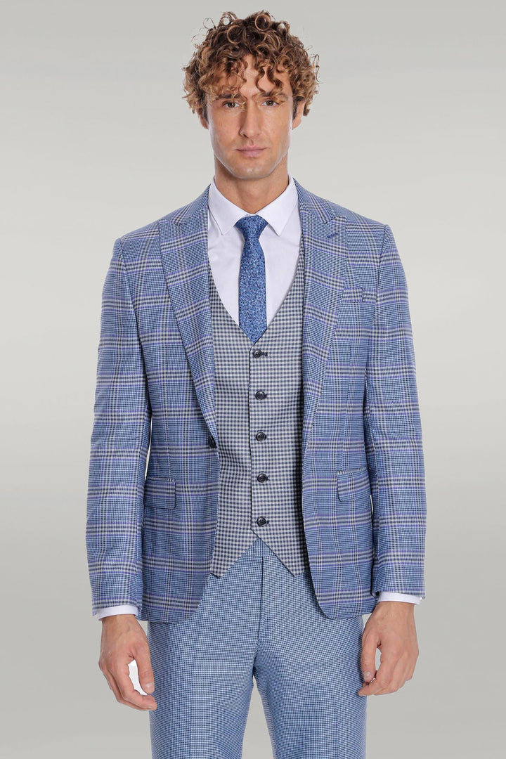Traje de hombre azul slim fit cuadros estampado - Wessi