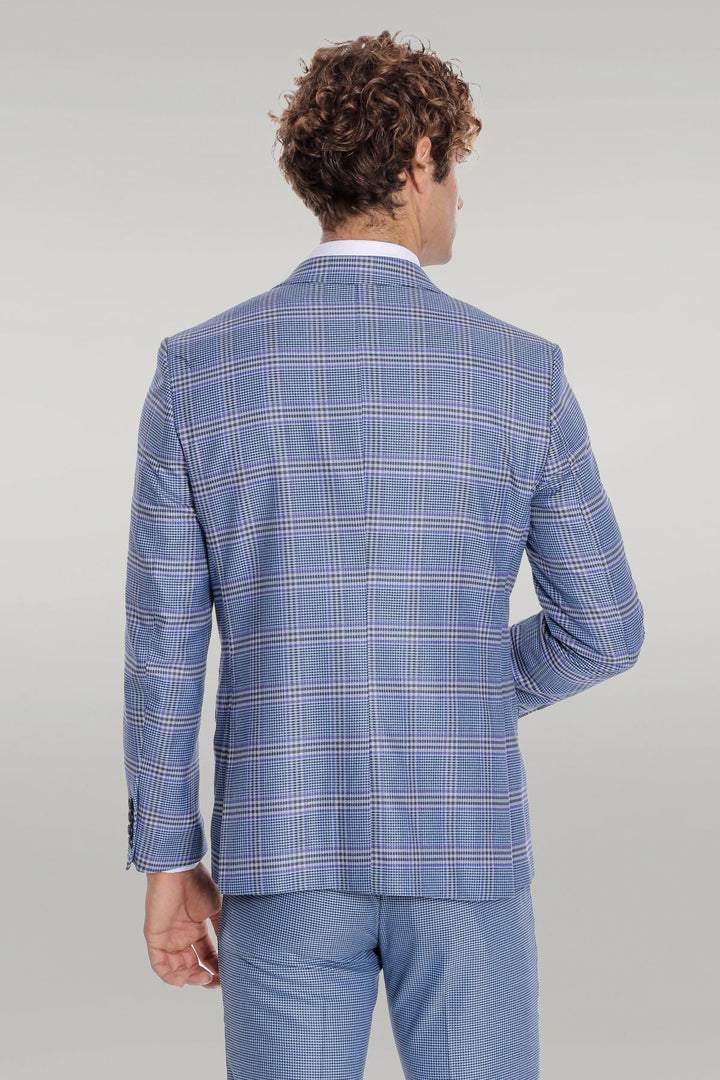 Traje de hombre azul slim fit cuadros estampado - Wessi