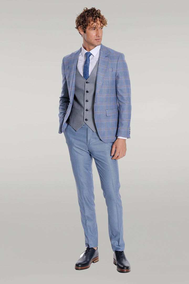 Traje de hombre azul slim fit cuadros estampado - Wessi