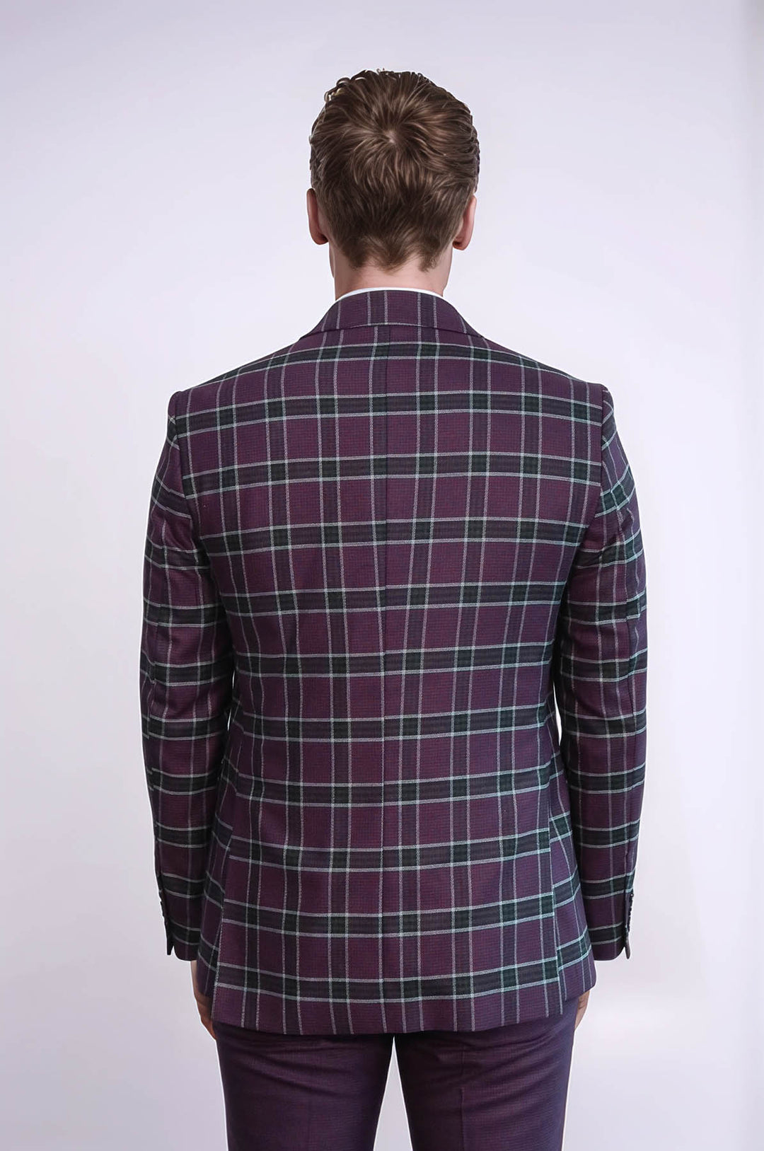 بدلة رجالية بقصة ضيقة منقوشة باللون العنابي - Wessi