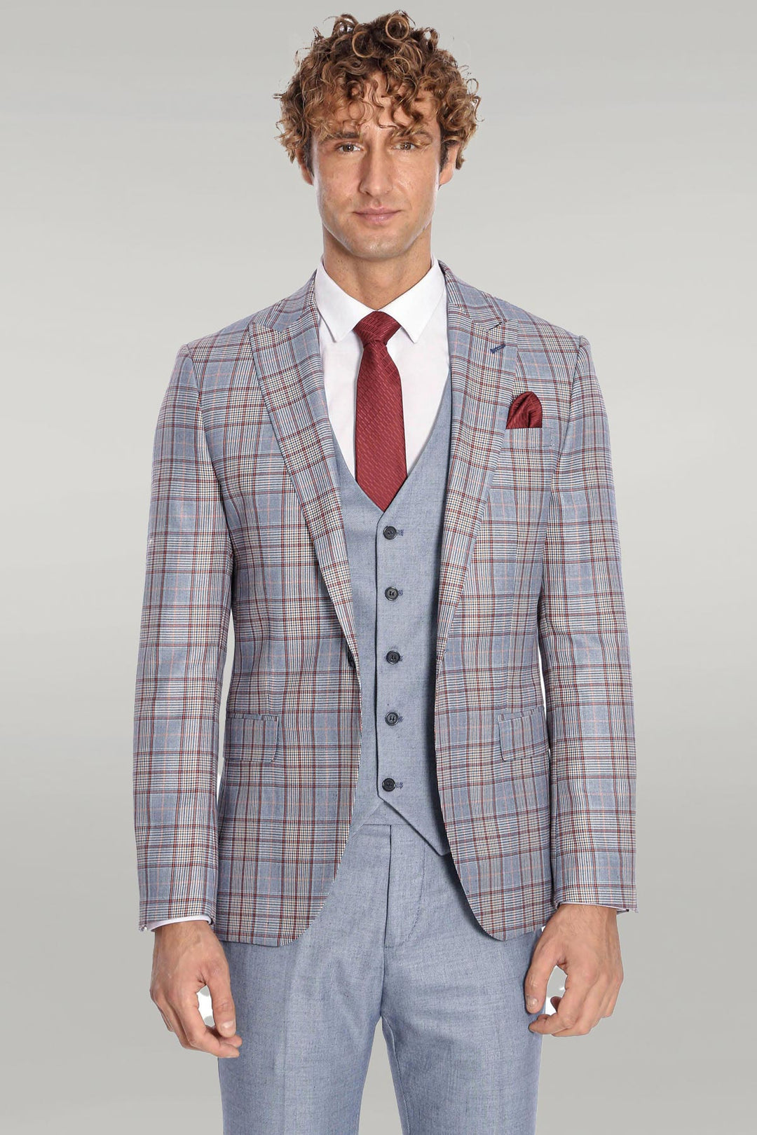 بدلة رجالية زرقاء بقصّة Slim Fit منقوشة - Wessi