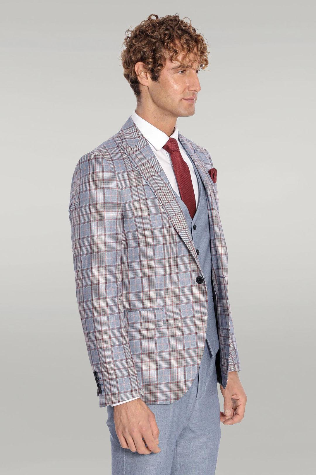 بدلة رجالية زرقاء بقصّة Slim Fit منقوشة - Wessi