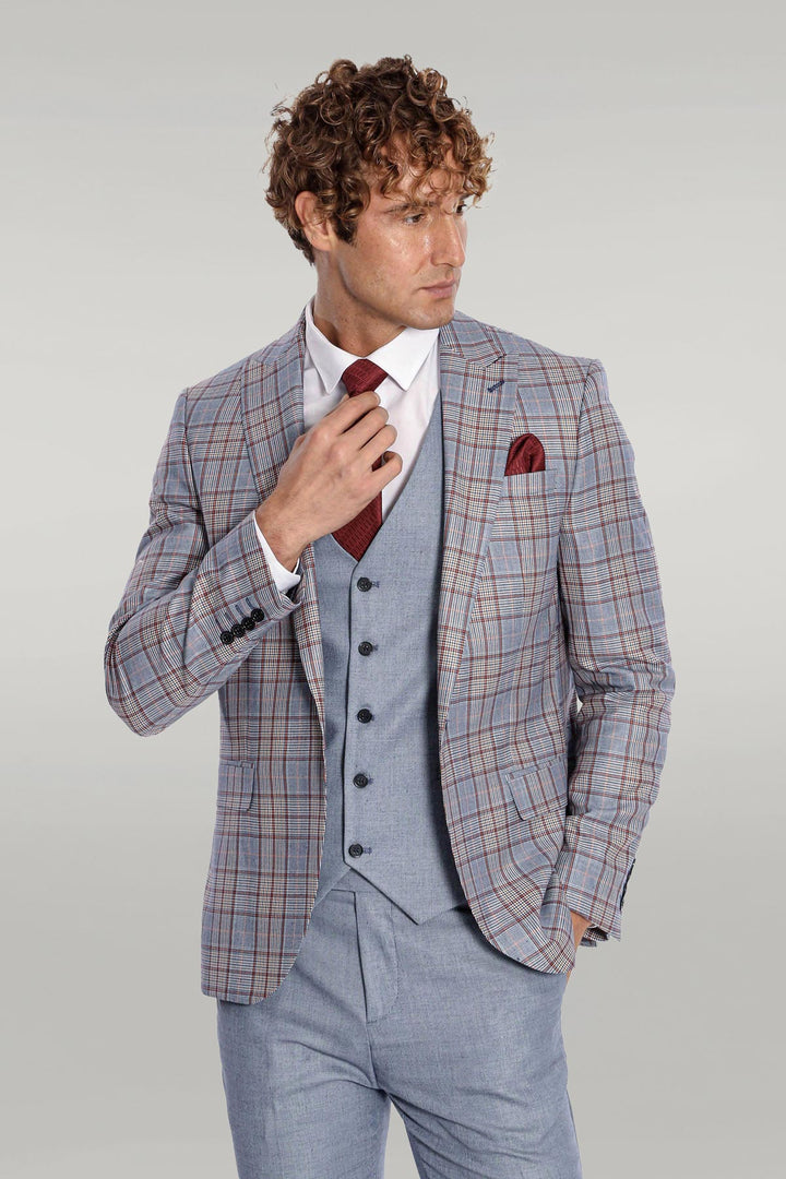 بدلة رجالية زرقاء بقصّة Slim Fit منقوشة - Wessi
