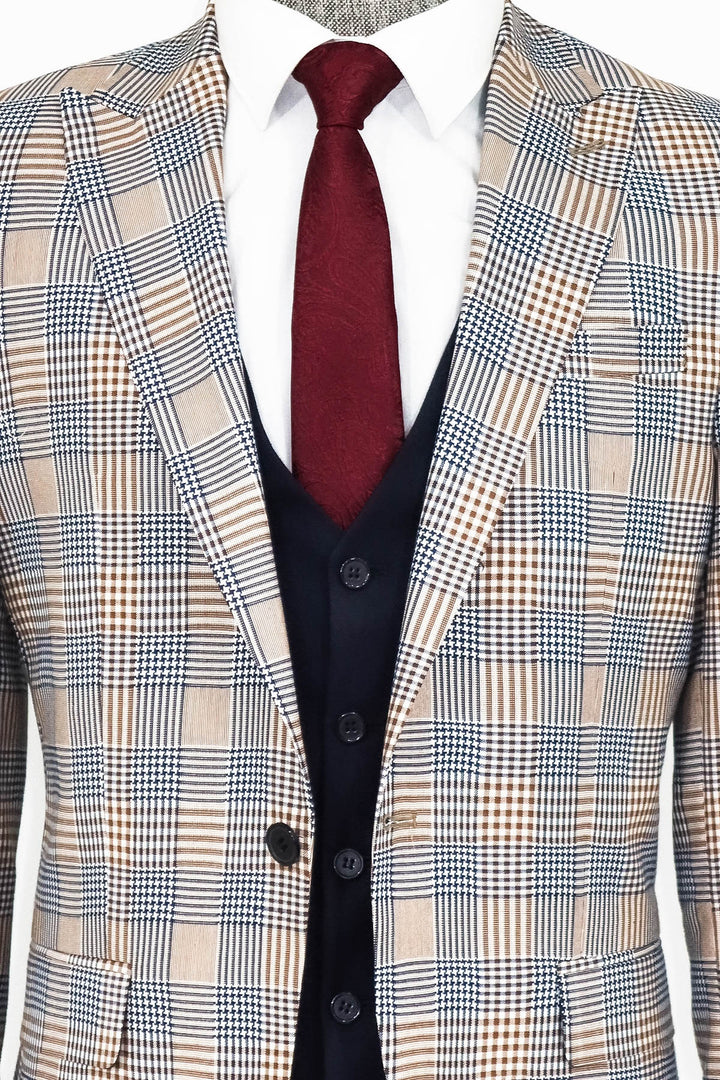 بدلة رجالية بنية اللون بقصّة Slim Fit منقوشة - Wessi