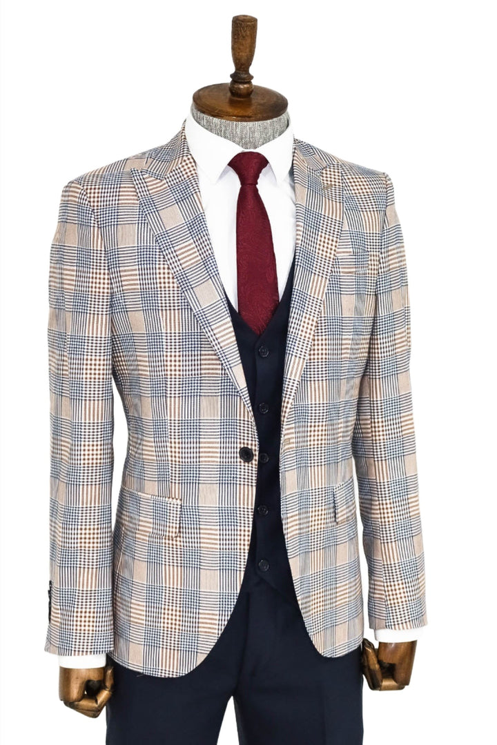 بدلة رجالية بنية اللون بقصّة Slim Fit منقوشة - Wessi