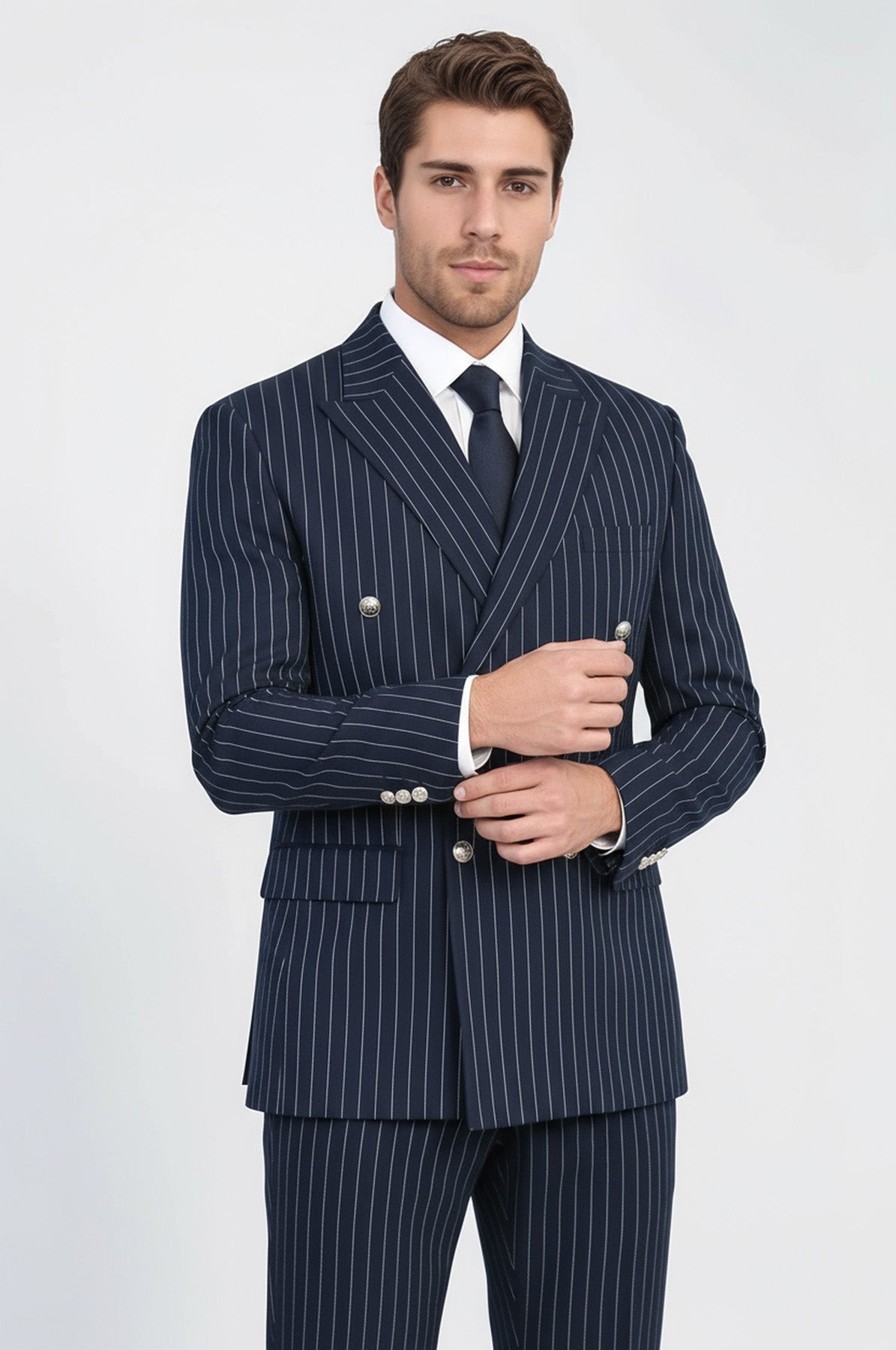 navy blue dress suit Two Button by Alain Dupetit 54R/48W by Alain Dupetit This navy blue suit is wedding style idealized Trim Fit 3 Piece Suit