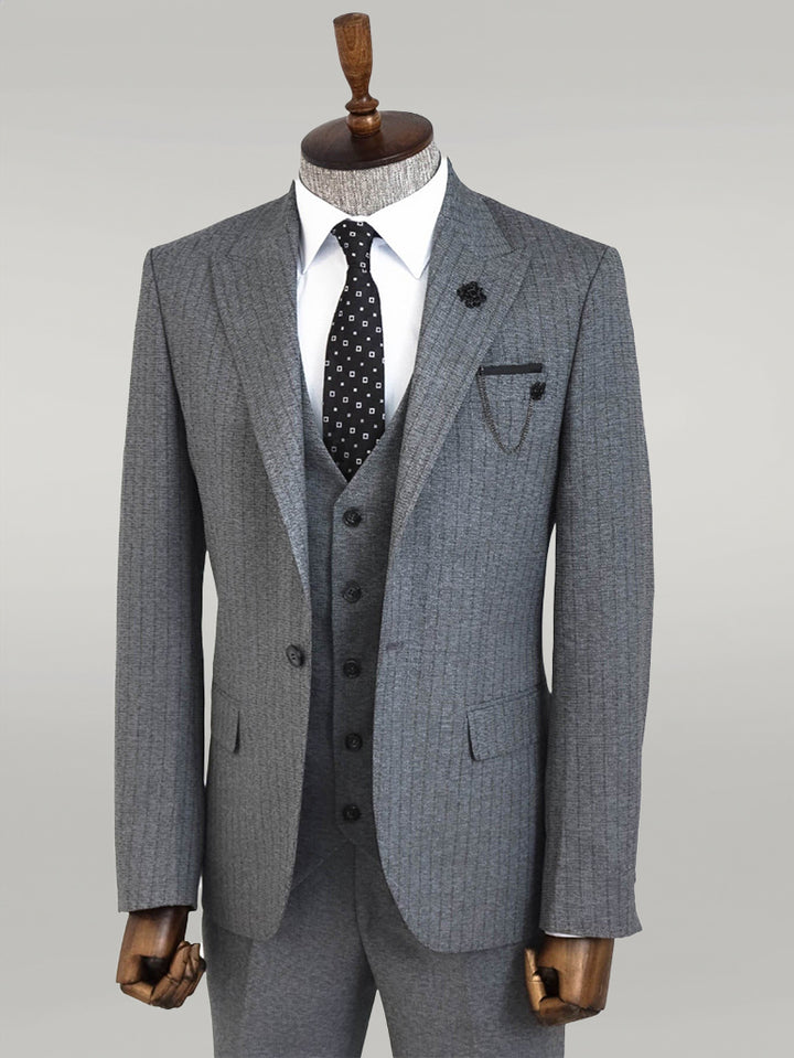 Traje de hombre gris chaleco rayas - Wessi
