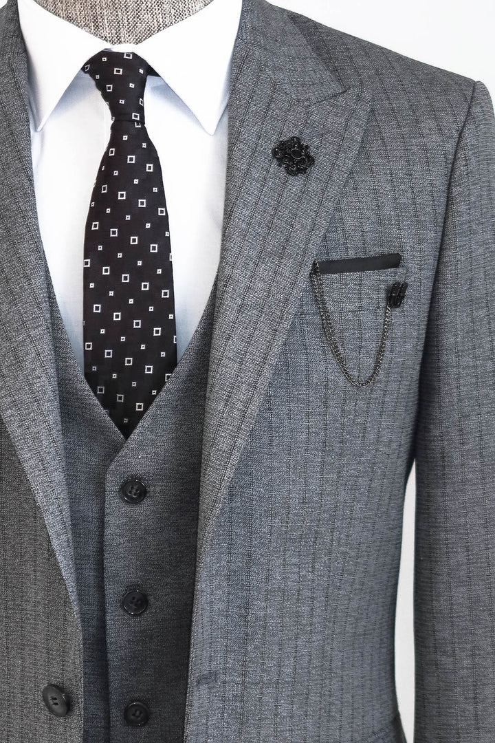 Traje de hombre gris chaleco rayas - Wessi