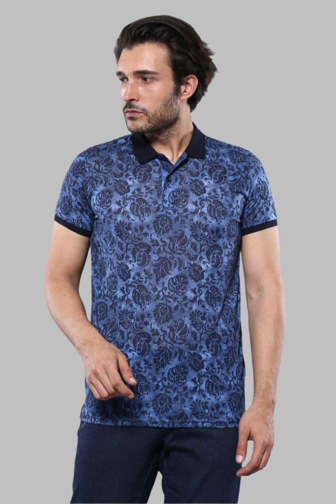 T-shirt polo bleu à motifs | Wess