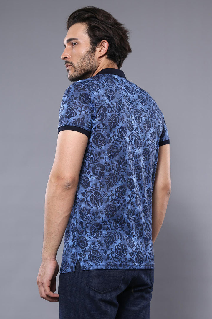 T-shirt polo bleu à motifs | Wess