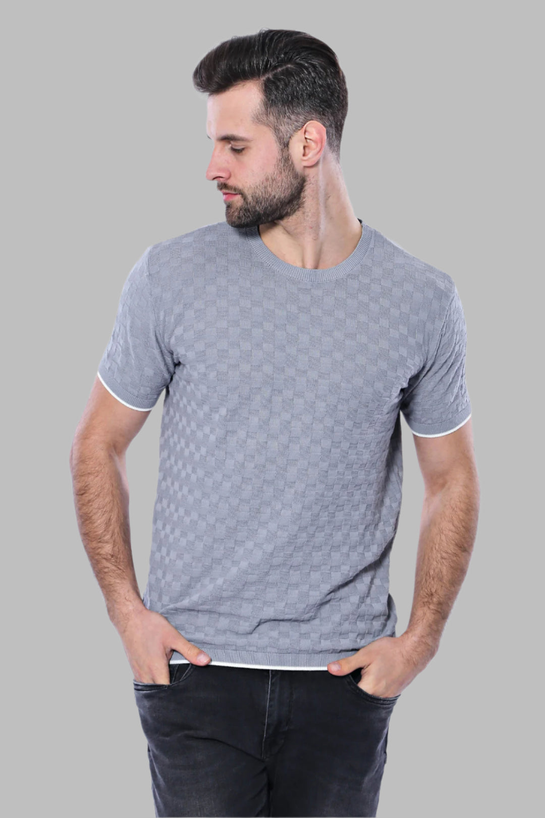 Camiseta Punto Tricot Estampada Gris - Wessi