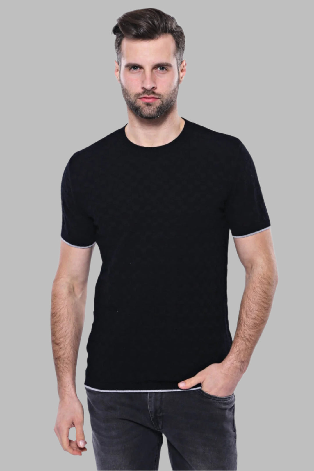 Camiseta Hombre Tricot Estampada Negra - Wessi