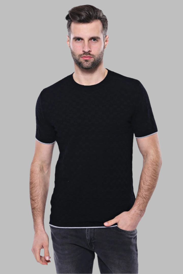 Camiseta Hombre Tricot Estampada Negra - Wessi