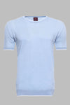 Circle Neck Patterned Blue Knitted T-Shirt - Wessi