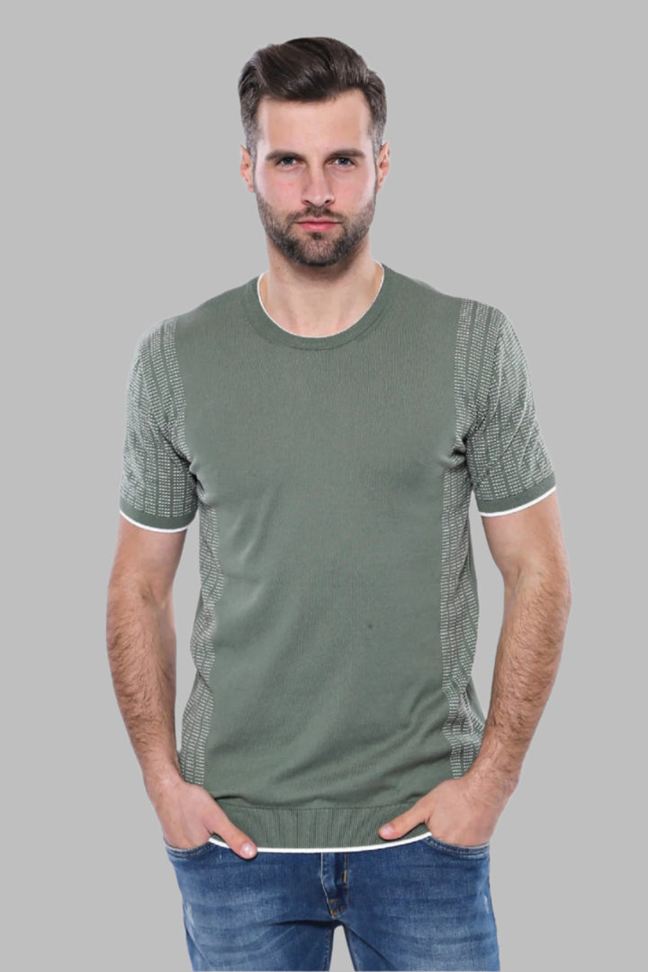 Camiseta De Punto Verde Estampada Con Cuello Circular - Wessi