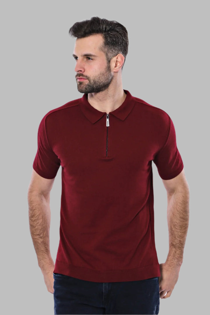 Camiseta Punto Cuello Polo Liso Rojo Claret - Wessi
